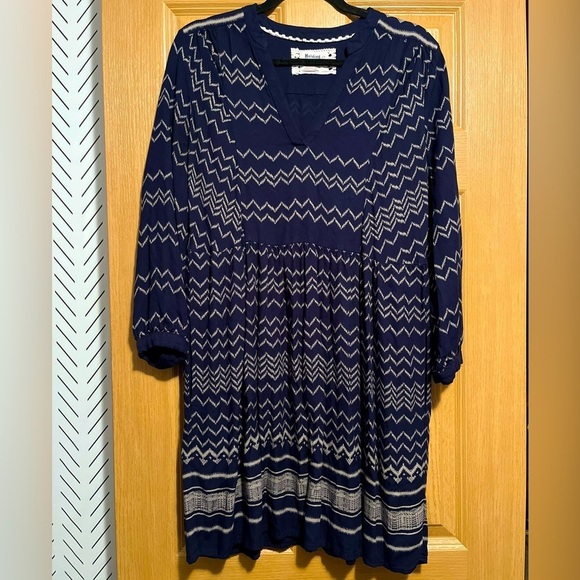 Holding Horses Anthropologie Navy Ric Rac Mini Long Sleeve Zig Zag Dress Medium - Picture 3 of 13